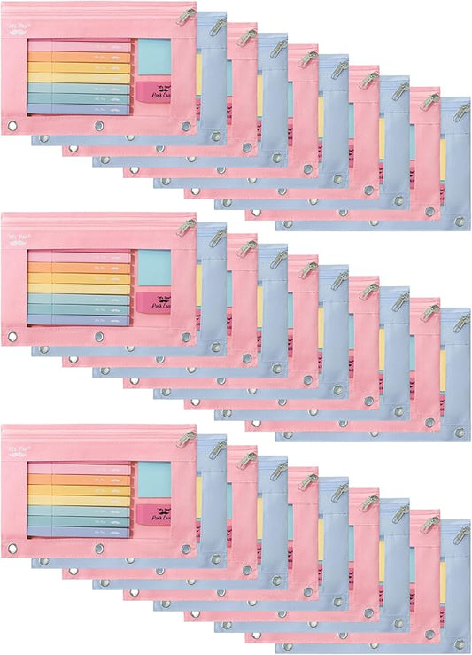 Mr. Pen- Pencil Pouch, 30pcs, Pink & Blue, Pencil Pouches, Zipper Pencil Pouch for 3 Ring Binder Pencil Pouch, Pencil Cases, Pencil Case for Binder Pouch, 3 Ring Binder Pouch, Pencil Bags with Zipper