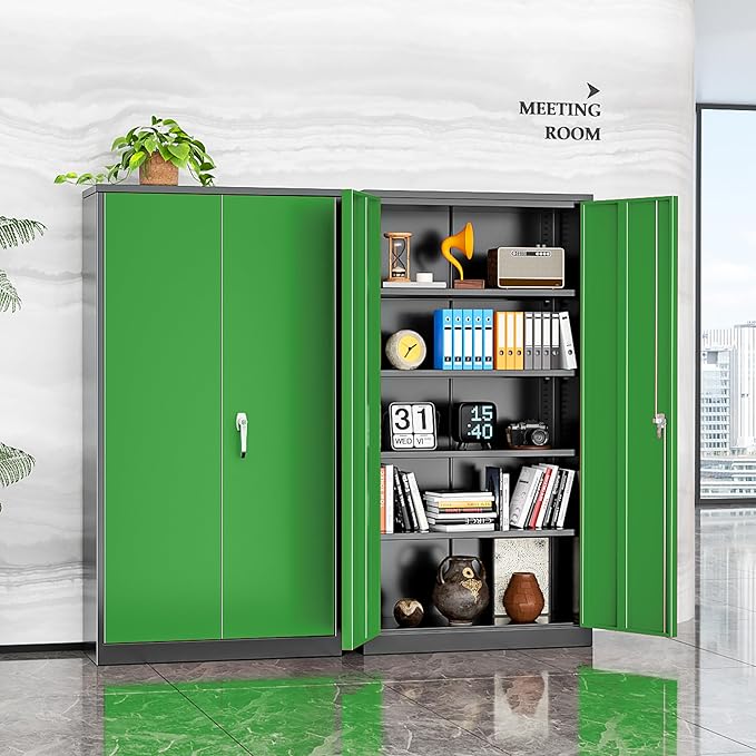 INTERGREAT Metal Storage Cabinet, Garage Steel Locking Cabinets with Doors and 4 Adjustable Shelves, Tall Lockable File Tool Cabinets for Home Office, Classroom Cabinet Basement, Black-Green