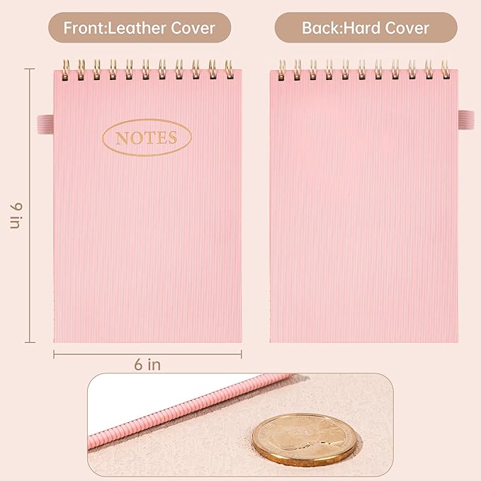 Yoment Top Spiral Notebook 240 Pages Leather Steno Pads 6x9 Top Bound Spiral Notepad 100 GSM College Ruled Notebook Left Handed Notebooks for Work School Office, Pink