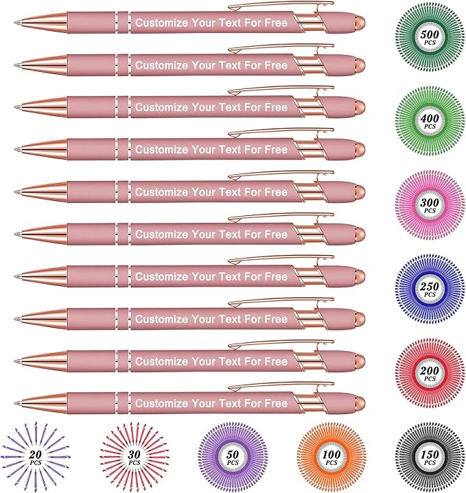Max 500 Pcs Personalized Pens Bulk, Custom Pens with Free Engraving, Customized Stylus Tip Ballpoint Pen with Your Name Massage Text for School Office Business Graduation Anniversaries-10 Packs