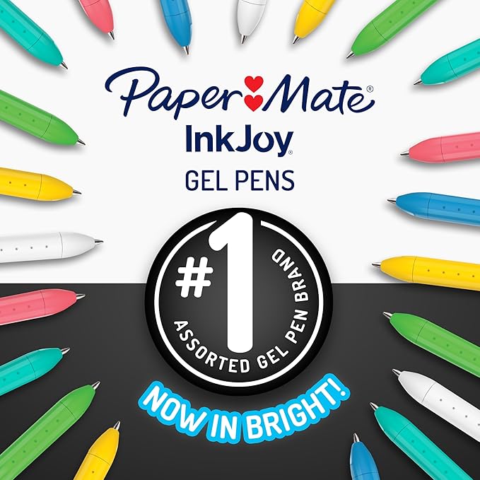 Paper Mate InkJoy Bright Pens, Gel Pens, Medium Point (0.7mm), Retractable, Assorted Brighter Colors, 10 Count