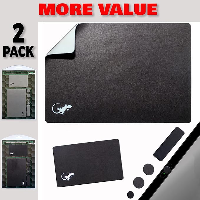 Mouse Pad Adhesive Bottom - Sticks to Any Surface - Portable - Webcam Covers and Screen Cleaner Included (2 x Black - Gray)