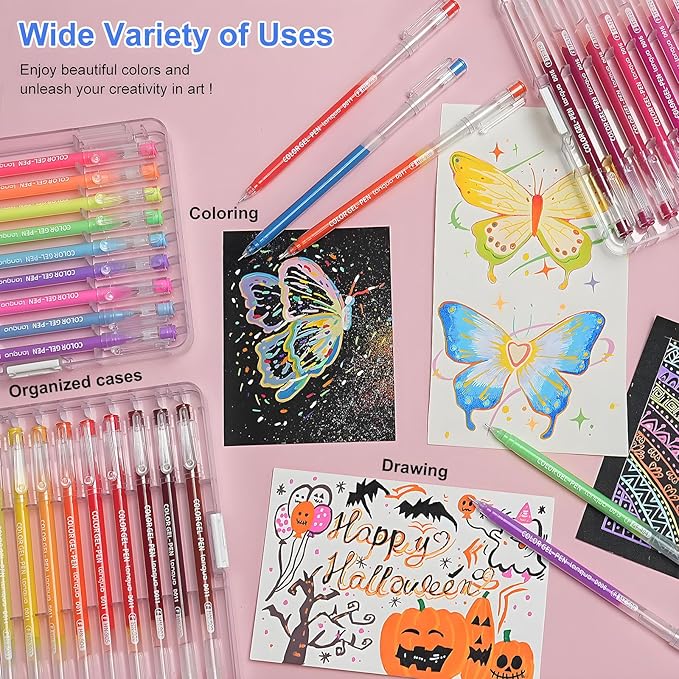 99 Color Gel Pens, 0.6 mm Fine Tip Gel Pens for Adult Coloring Book—Portable Case gel pens Colored for Journaling, Coloring, Planners, Drawing & DIY Crafts. Non-Toxic,Smooth,Water-Based
