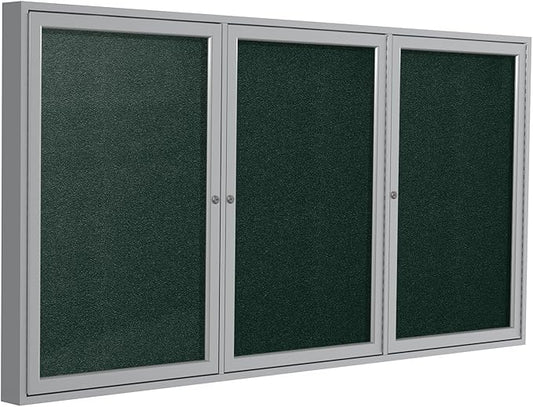 Ghent 36"x72" 3-Door Outdoor Enclosed Vinyl Bulletin Board, Shatter Resistant, with Lock, Satin Aluminum Frame - Ebony (PA33672VX-183), Made in the USA
