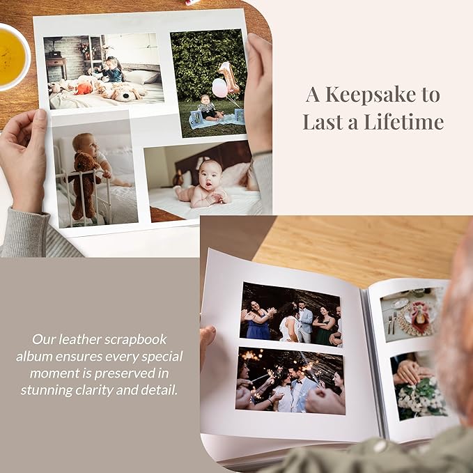 Old Town Bonded Leather Photo Album, Large Leather Scrapbook, Expandable Scrapbook Album 12x12 Double-Sided White Paper Pages and Optically Clear Pockets, Faux Suede Lining, Navy