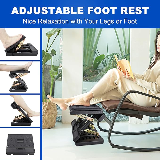 Adjustable Foot Rest and Footstool Under Desk, Ergonomic Leg Rest with Massage Roller, Height & Angle Adjustable, Detachable Cushion for Office and Home (Black)