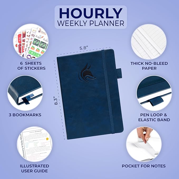 Clever Fox Planner Schedule – Undated Weekly & Monthly Life Planner with Time Slots, Appointment Book & Daily Organizer, A5 (Dark Blue)