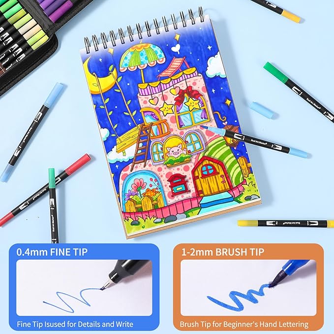 Double Brush Marker Pens, 168 Colors Art Markers Set with Fine Tip and Brush Tip for Kids Adult Coloring Book Hand Lettering Calligraphy Drawing Art Supplies Kit