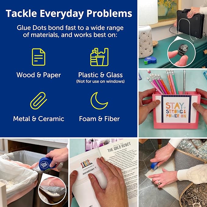 Glue Dots, Roll for everyday uses, 3-pack, ½”, .5 Inch, 900 Total Dots, Movable, Repositionable, Multi-Functional, Label Containers, Glue Stick and Tape Alternative, Clear