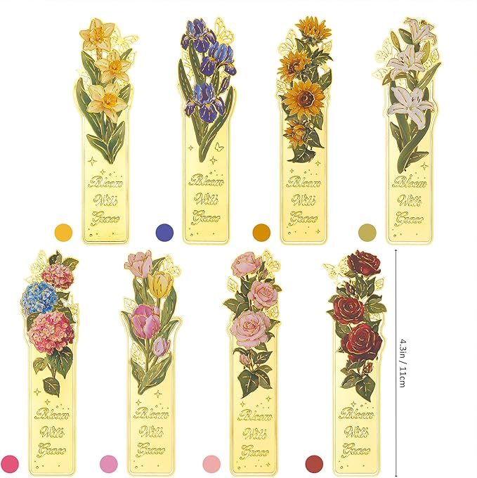 8 Pieces Metal Clip Bookmarks, Golden Hollow Floral Bookmark Monet Oil Painting Theme Book Mark Birthday Funny Art Gifts for Women Book Lovers Writers Readers Children Teens Men