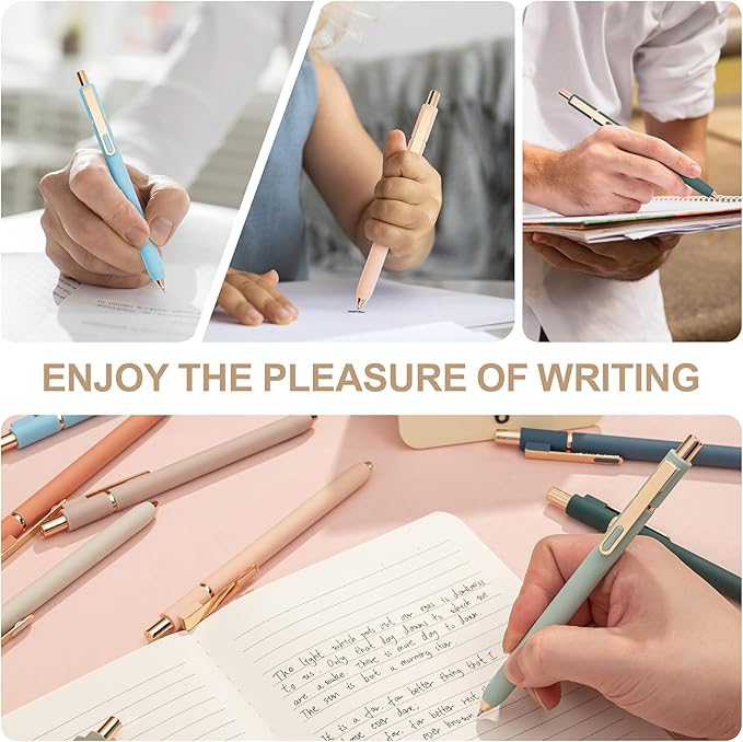 Linbsunne Gel Pens Black Ink Pens for Office 0.5mm Fine Point Pen Smooth Writing Retractable (Metal gold clip-10 pcs)