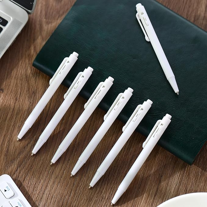 Geyoga 200 Pcs 4'' Mini Black Pens Bulk 0.7 mm Fine Point Small Retractable Ballpoint Pens with Clip for Notebook School Office(White)
