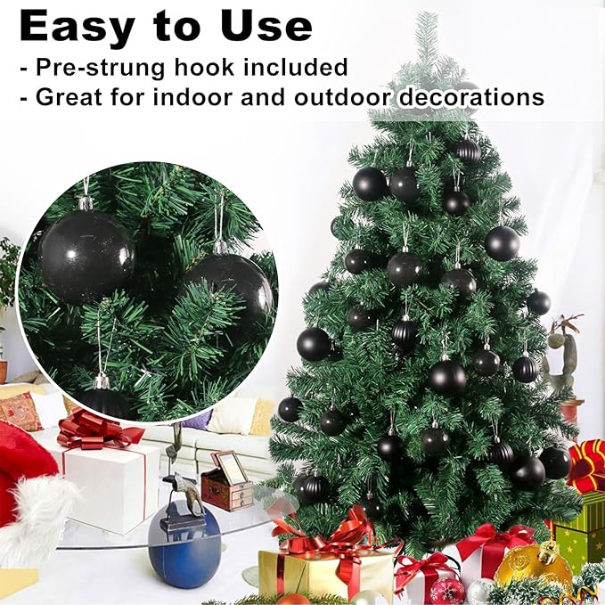 Black 3.2" Large Christmas Balls - Christmas Tree Decoration Ornaments Shatterproof Hanging Balls for Birthday Halloween Holiday Wedding Decorations Set of 10pcs