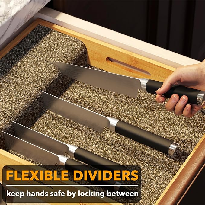 SpaceAid Large Knife Drawer Organizer Bamboo Insert Dock, Kitchen Steak Knives Holder Organizers Block for Drawer in Storage Organization (Large)