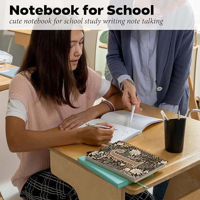 Initial J Personalized Journal Notebook, Boho Floral Journaling Notebooks for Women Girls, Costom Monogrammed Gifts for Women Mom Girls Friends, Letter Spiral Notebook, 5.5x8.3