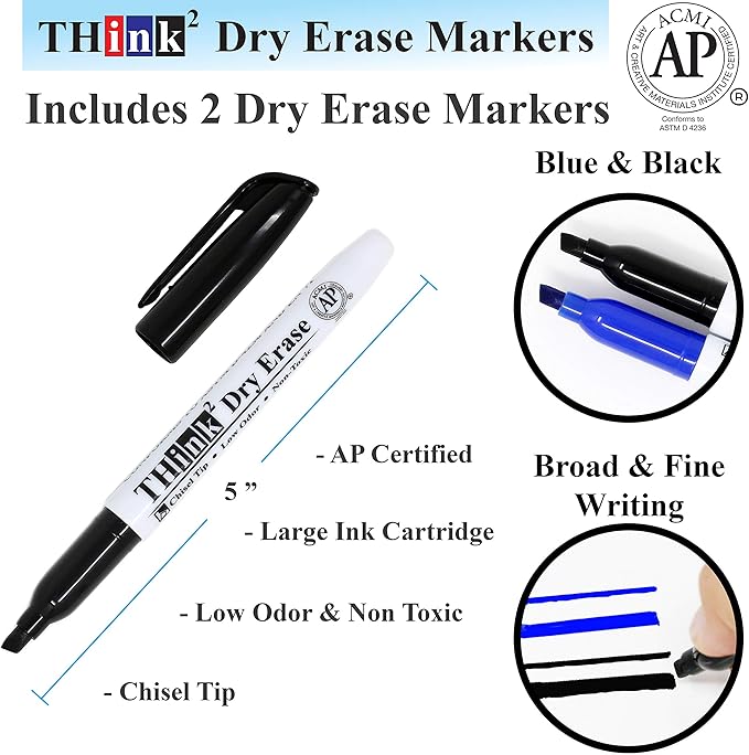 Think2 24 Pack School Supplies Kit. Includes 3 Highlighters, 4 Permanent Markers, 2 Dry Erase Markers, 12 Color Gel Pens and 3 Retractable Pens. Study Supplies