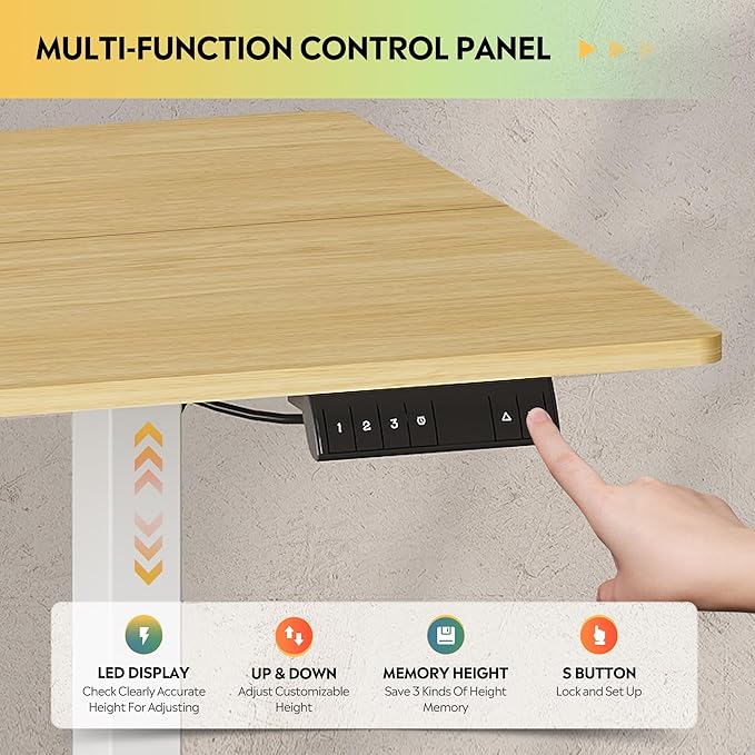 DEVAISE 71 Inch Electric Standing Desk, 3 Adjustable Height Stand up Desk for Home Office, Ergonomic Sit to Stand Desk with LED Touchscreen, Headphone Hook, 3 Memory Preset Computer Desk (Maple)