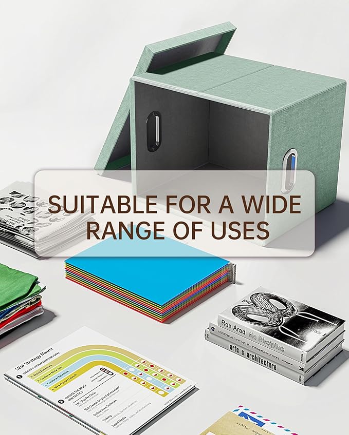 Oterri File Organizer, File Box, File Cabinet for Letter File Folder Storage, Portable Storage Bins with Lids for Office/Decor/Home,Document Organizer, 1 Pack,Green-Box Only