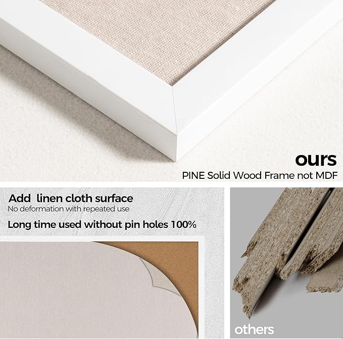 Fun Memories Cork Board Bulletin Board for Office, 20" x 30" Pine Wooden Framed Corkboard, Wall Mounted Notice Pin Board for School Home & Office, White