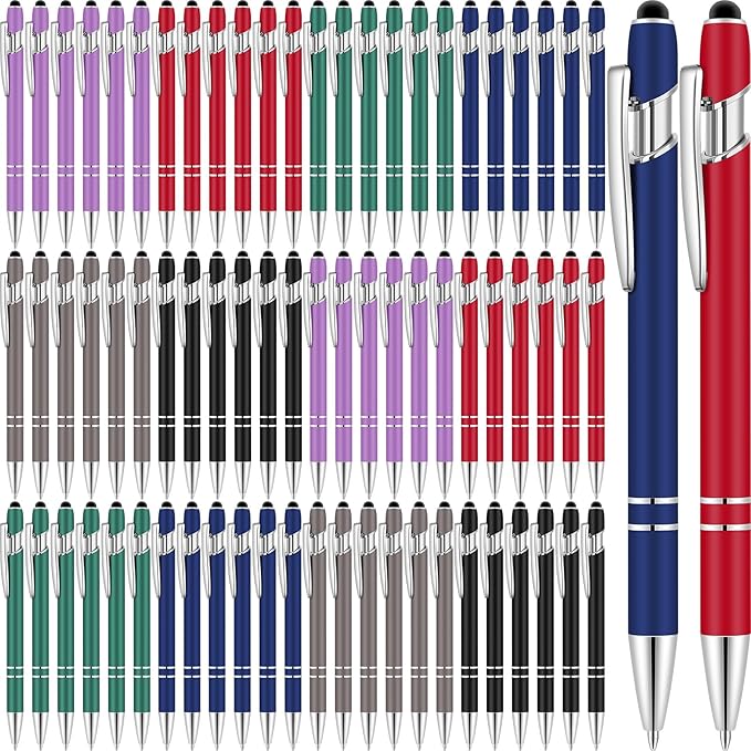 Leinuosen 72 Pcs Ballpoint Pen with Stylus Tip 1.0 mm/ 0.04 Inch Black Ink Metal Stylus Pen for Touch Screens 2 in 1 Stylus Ballpoint