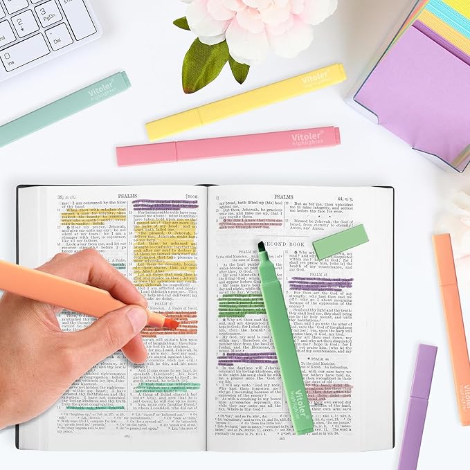 Vitoler Bible Highlighters,Aesthetic Cute Highlighters,8pcs Colorful Highlighter Markers No Bleed for Office School Supplies