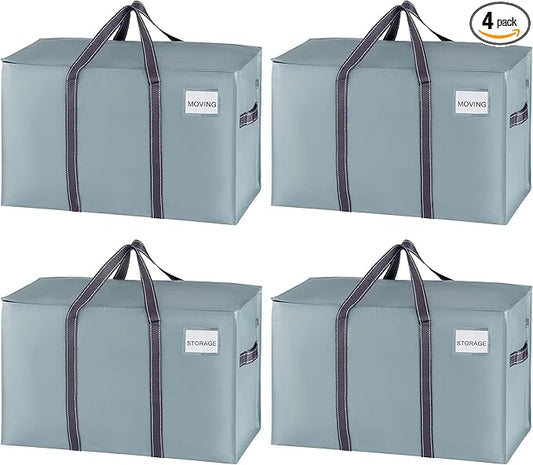 VENO 4 Pack Moving Bags, Heavy Duty, Moving Boxes Alternative, Packing Storage Supplies for Dorm Room Essentials with Zipper for Clothes, Extra Large Totes for Packaging (Light Blue Matte, 4 Pack)