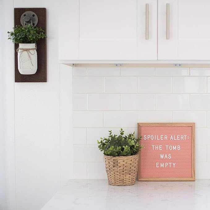 Felt Like Sharing Square Letter Board (Coral Felt - 10”x10”) – Changeable Message Board with 3 Sets of Felt Board Letters – Statement Wall Sign for Quotes, Home or Holiday Decor In Oak Frame