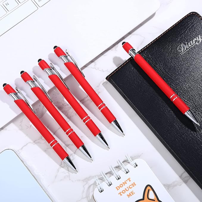 Tenare 12 Pieces 2 in 1 Stylus Metal Ballpoint Pen with Stylus Tip, 1.0 mm Black Ink Ballpoint Pen for Touch Screens(Red)