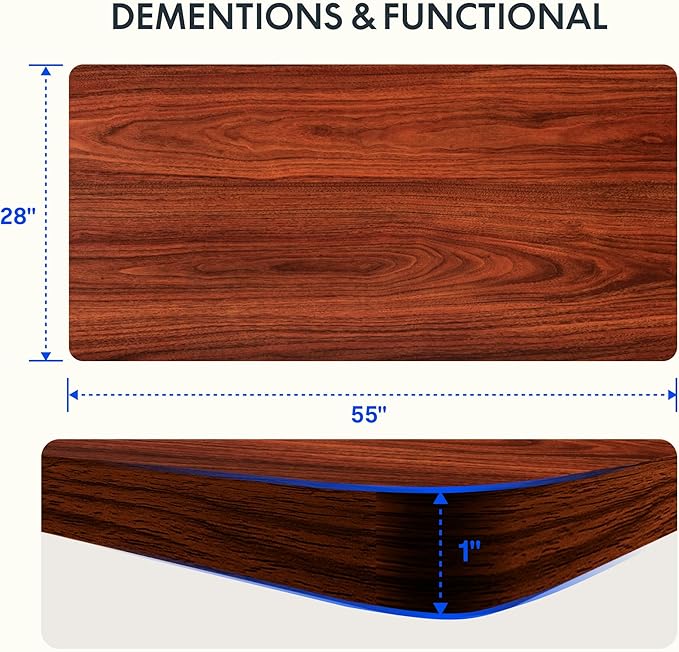 FLEXISPOT EN2 Whole-Piece Standing Desk with Clamp Power Strip, 55 x 28 Electric Stand Up Height Adjustable Desk with Cable Management (White Frame + 55" Mahogany Top, 2 Packages)