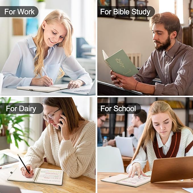 EMSHOI Spiral Notebook A4, 8.5"x11" Hardcover Leather Lined Journal with 110 Pages, 100GSM Thick Paper, Contents & Page Numbers, Flower Design - for Work, School, Journaling, Writing-Dark Green