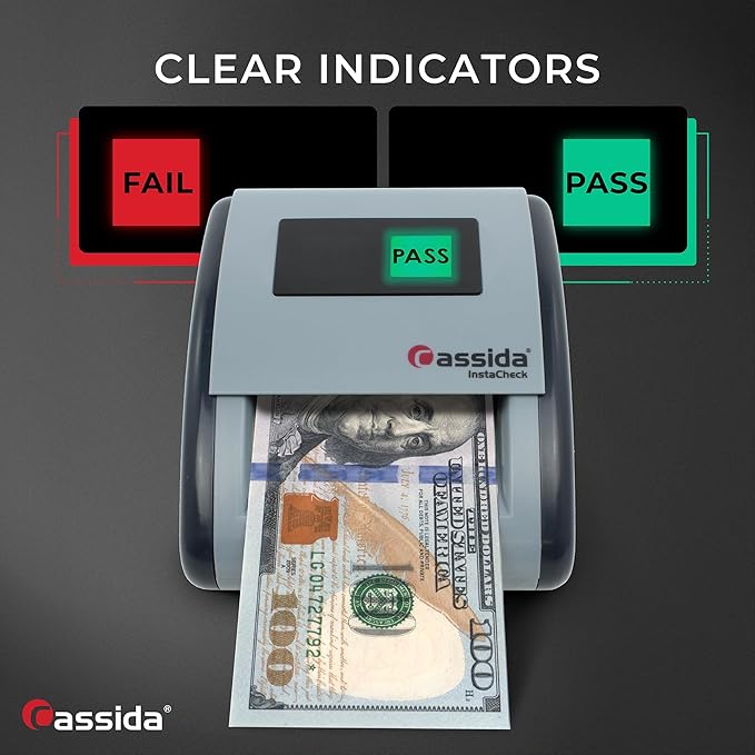 Cassida InstaCheck Small Footprint, Easy to Read Automatic Counterfeit Detector with Infrared, Magnetic and Ultraviolet Sensors, Compact and Lightweight Grey 11-3/4" x 9-1/2"