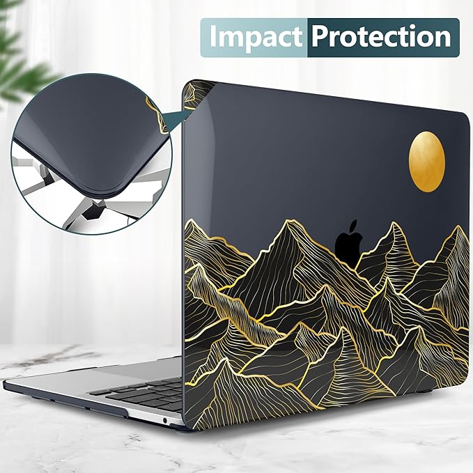 TWOLSKOO Compatible with MacBook Pro 13 inch Case 2023-2016 A2338 M2/M1 A2251 A2289 A2159 A1989 A1706, Plastic Hard Shell Cover & Keyboard Skin & Screen Protector - Golden Mountain