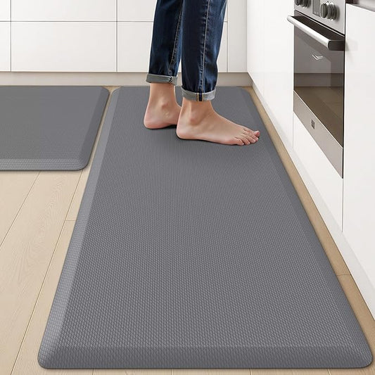 KitchenClouds 2PCS Kitchen Rugs Cushioned Anti-Fatigue Non-Slip Waterproof Kitchen Mat Comfort Foam Standing Mat for Floor Office Sink Laundry (Grey)