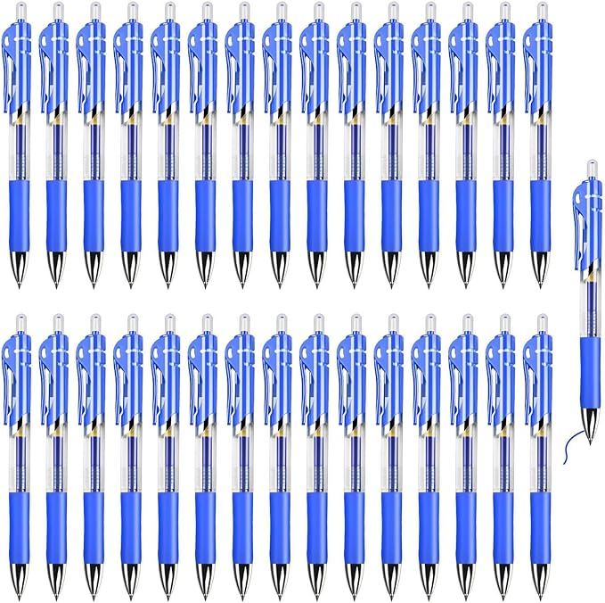 30PCS Retractable Gel Pens for Journaling, 0.5mm Ink Pens for School Office Suppliers, Fine Point Smooth Writing Pens. (Blue)