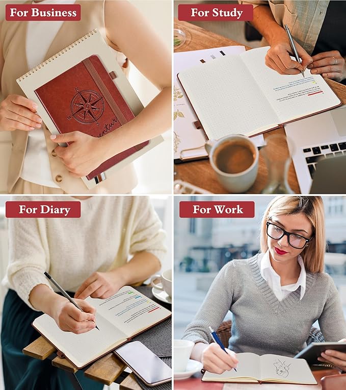 Graph Notebook for Women Men, 160 Pages Grid Paper Journal, A5 Hardcover Vintage Leather Graphing Notebooks for School, Work, College Ruled, Inner Pocket, 5.8"x8.5" (Brown)