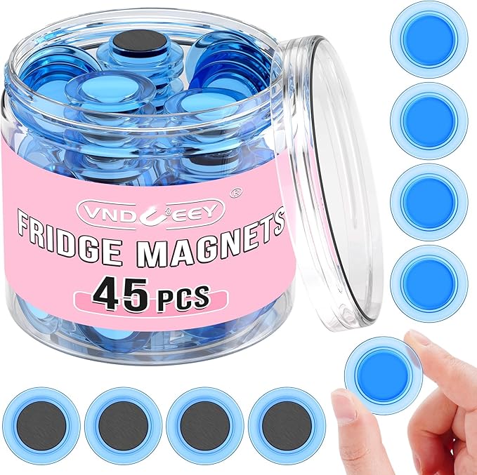 VNDUEEY 45 Pcs Round Whiteboard Magnets, Fridge Magnets, Dry Board Magnet Fridge Decorative, Small Magnet Teacher Supplies for School, Home, Office(Blue, 3cm/1.18in)