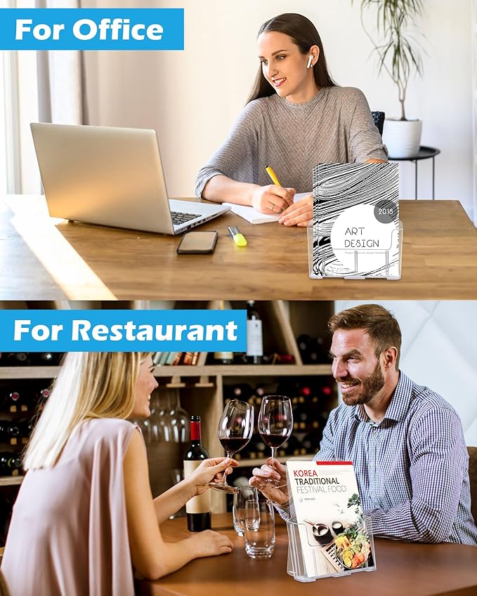 Acrylic Brochure Holder, Acrylic Sign Holder 8.5 x 11, 6 Packs Brochure Display Stand, Clear Flyer Holder Pamphlet Paper Literature Holder for Document Magazine Menu, Table Desk Wall Mount