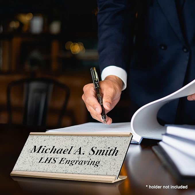 Door Name Plate Personalized for Office Stone Granite Plastic Name Plate Black Letters - Made in USA 2x4 S3