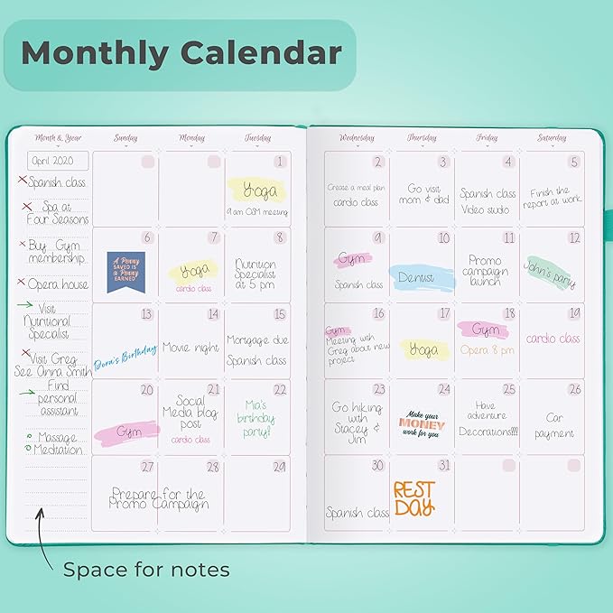 GoGirl Planner Agenda – Colorful Undated Monthly & Weekly Organizer for Women, Journal for Time Management & Productivity (Turquoise)