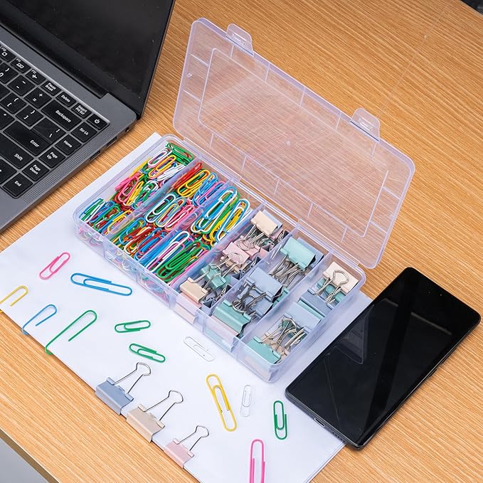 284 PCS Office Clips Set Small Medium Large Binder Clips and Paper Clips Colored Assorted Sizes for Home, School and Office Supplies