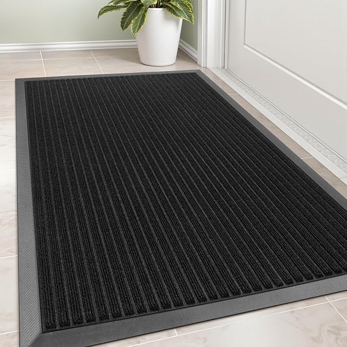 Vicwe Front Door Mat Indoor Outdoor Entrance, 59"x35.5" Heavy Duty Non-Slip Rubber Doormats, Low Profile,Easy Clean Entryway Floor Mats for Outside, Porch, Patios,Black