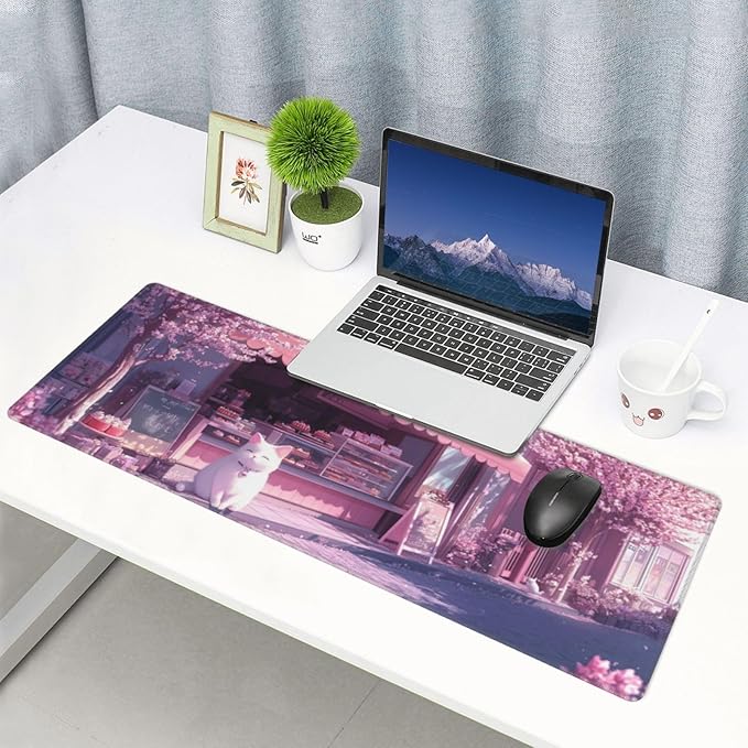 Kitten Mouse Pad 31.5 X 11.8 Inch Big Desk Rubber Base Stitched Edges Keyboard Pad XXL Mouse Mat for Home Game and Office