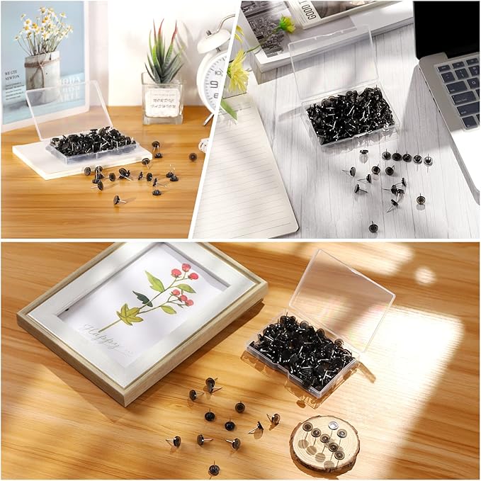 150 PCS Push Pins, Standard Plastic Head Steel Point & Black Plastic Round Head for Wall & Bulletin Boards, Fabric Markers, Crafts and Office Organization