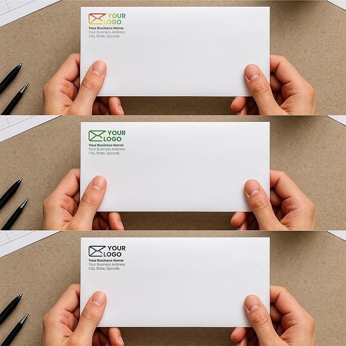 500#10 Custom Printed Envelopes Self Seal, Security Tinted, #10 Custom Business Envelopes with Logo and Text, Peel and Seal Closure, Personalized Envelopes, White 24 lb Paper, 4 1/8 x 9 1/2 Inch