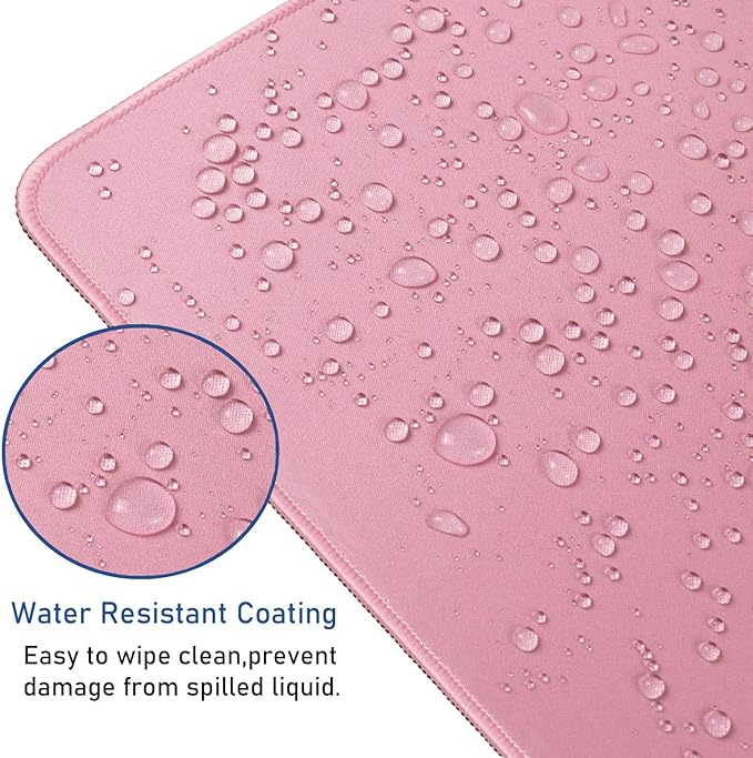 Large Mouse Pad with Stitched Edges, Durable Non-Slip Natural Rubber Base, Waterproof Computer Keyboard Pad Mat for Esports Pros/Gamer/Desktop/Office/Home - Pink