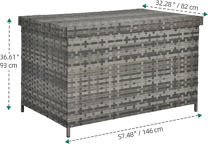 YITAHOME 230 Gallon Deck Box, XXL Wicker Outdoor Storage Box, All-Weather Storage Organizer for Patio Furniture, Outdoor Cushions, Pool Storage and Garden Tools (Grey)