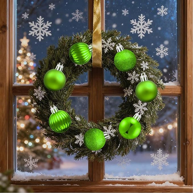 Set of 24 Small Green Christmas Ornaments Balls for Christmas Tree, 1.2 inch Mini Green Ornaments for Mini Tree, Tiny Plastic Shatterproof Hanging Bulbs Xmas Valentine Party Indoor Outdoor Decorations