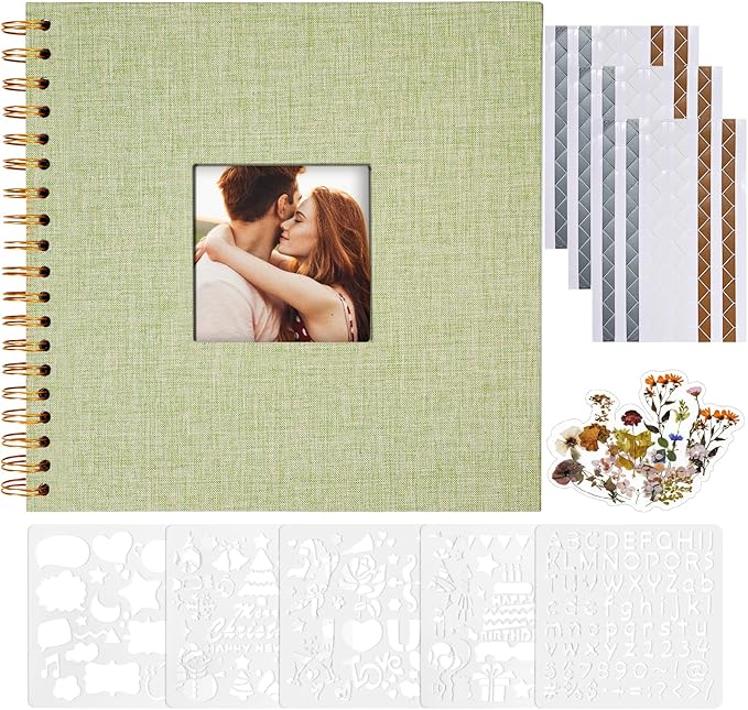 Vienrose 8x8 Inch Scrapbook DIY Small Hardcover Kraft White Pages Scrapbook Photo Album Linen Cover Scrap Book Photo Albums Scrapbooking Supplies Kit for Couple Family Wedding Travel