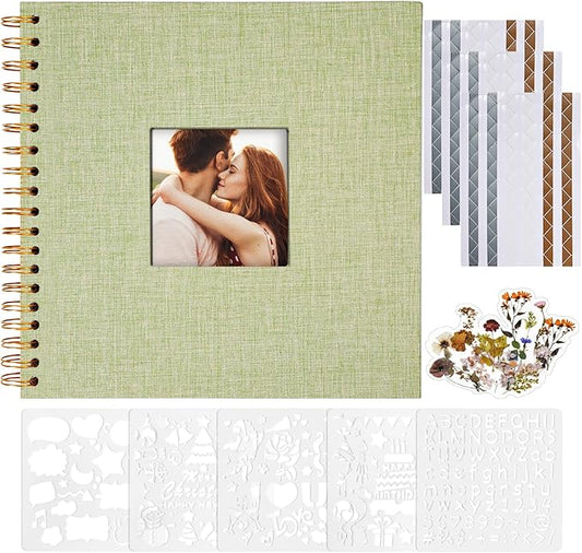 Vienrose 8x8 Inch Scrapbook DIY Small Hardcover Kraft White Pages Scrapbook Photo Album Linen Cover Scrap Book Photo Albums Scrapbooking Supplies Kit for Couple Family Wedding Travel