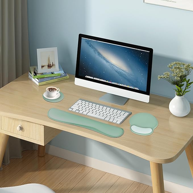 Ergonomic Keyboard Mouse Pad Wrist Rest Support Set for Laptop/Computer/Desktop,Memory Foam Hand Rest Wrist Cushion for Gaming/Office,Lightweight Comfortable & Pain Relief (Green)